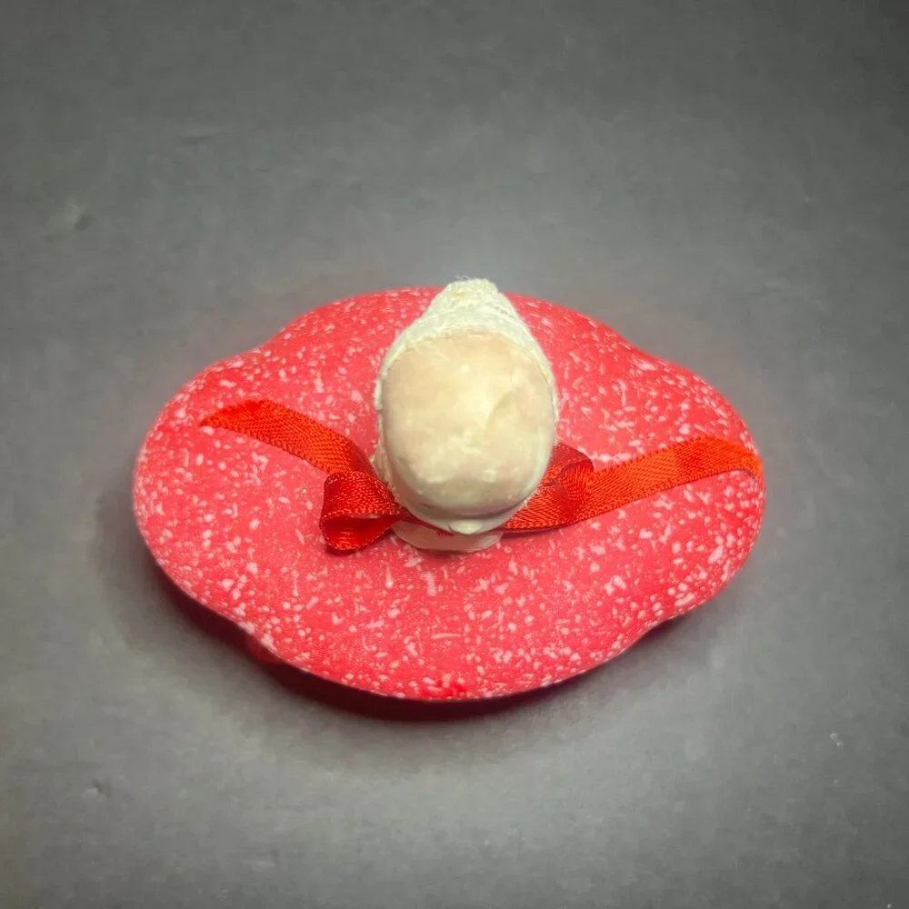 Vintage Unique OOAK Red Art Pottery Ceramic Doll Head Oval Trinket Jewelry Box